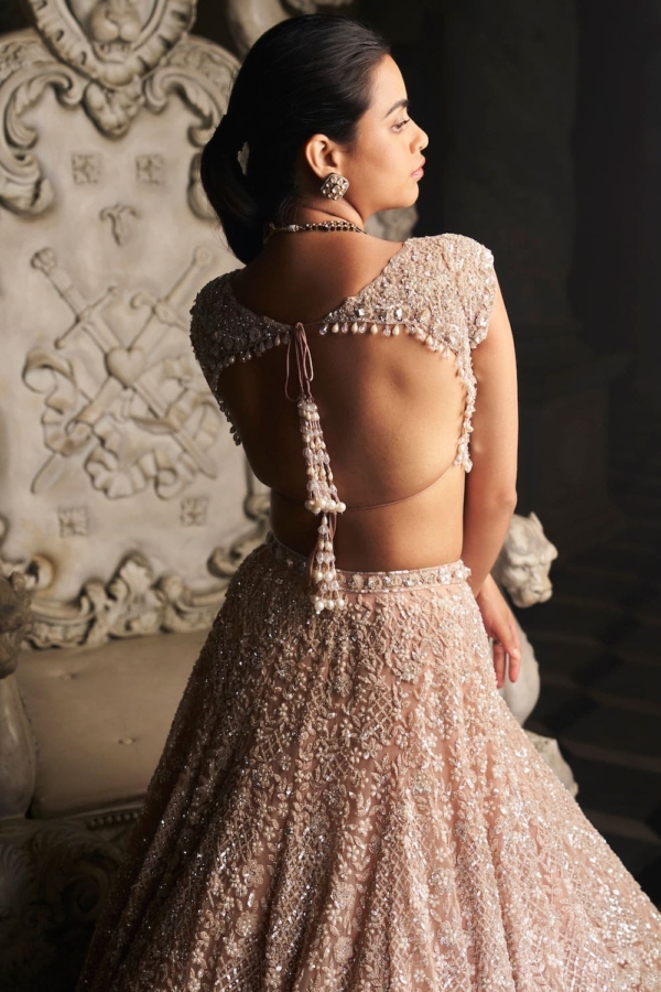 Indian Bridal Champagne Embellished Lehenga Blouse