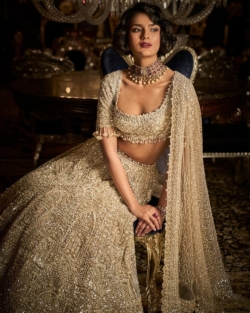 Indian Bridal Champagne Pearl Blouse Lehenga