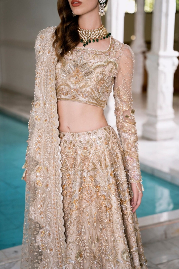 Indian Bridal Choli Lehenga In Gold - Image 3