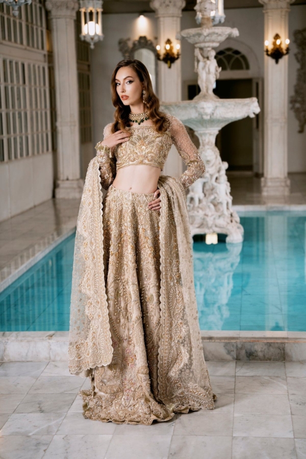 Indian Bridal Choli Lehenga In Gold - Image 4