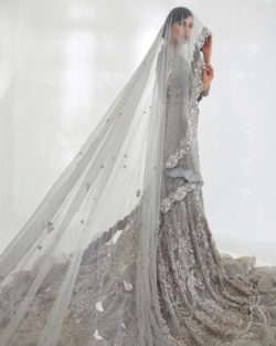 Indian Bridal Embellished Grey Chiffon Gown