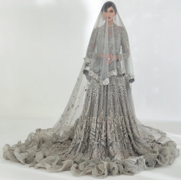 Indian Bridal Embellished Grey Chiffon Gown