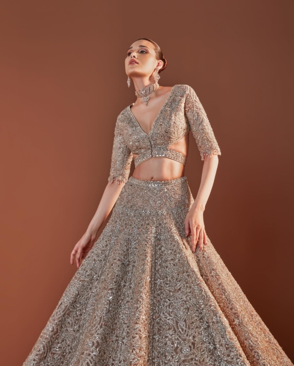 Indian Bridal Embellished Ivory Lehenga Choli