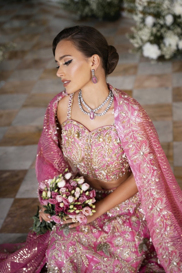 Indian Bridal Embellished Pink Lehenga Choli - Image 3