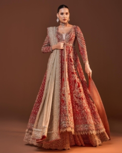 Indian Bridal Front Open Red Lehenga