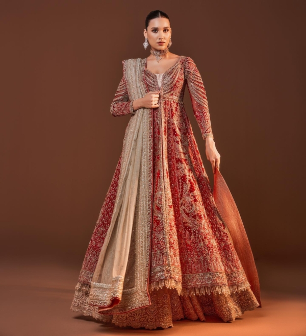 Indian Bridal Front Open Red Lehenga