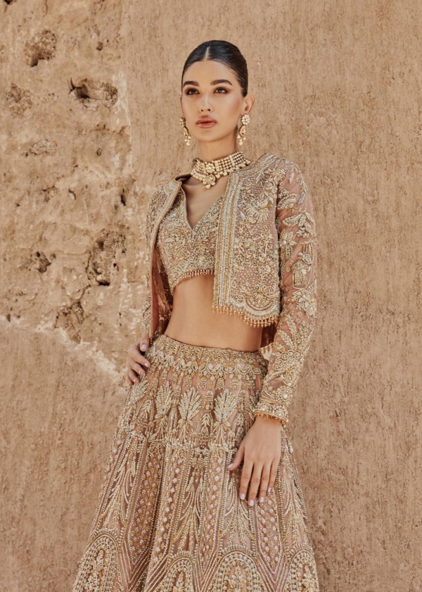 Indian Bridal Golden Coral Lehenga Choli