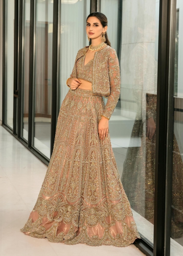 Indian Bridal Golden Coral Lehenga Choli - Image 4