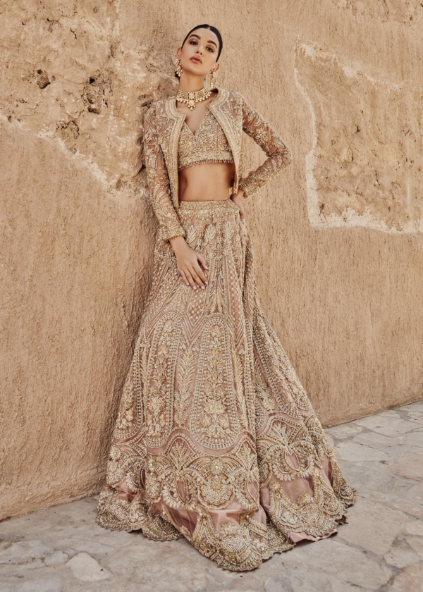 Indian Bridal Golden Coral Lehenga Choli