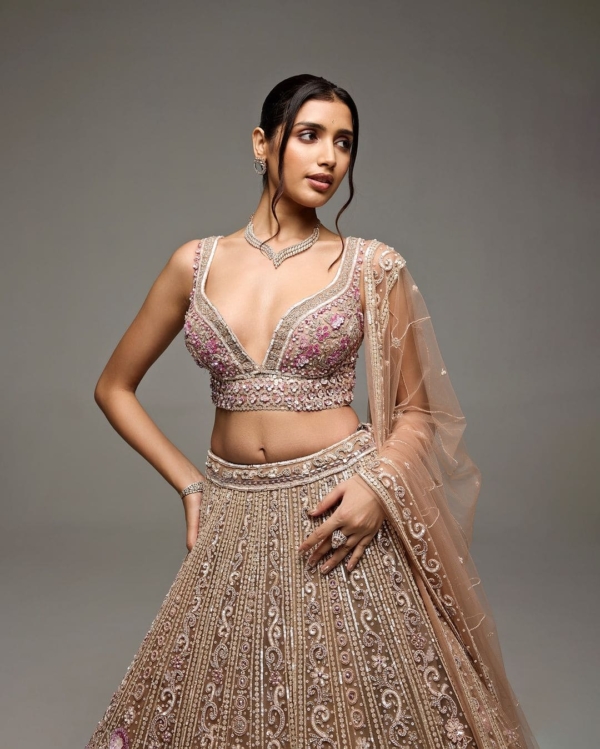 Indian Bridal Mauve Floral Lehenga Choli Wedding Dress