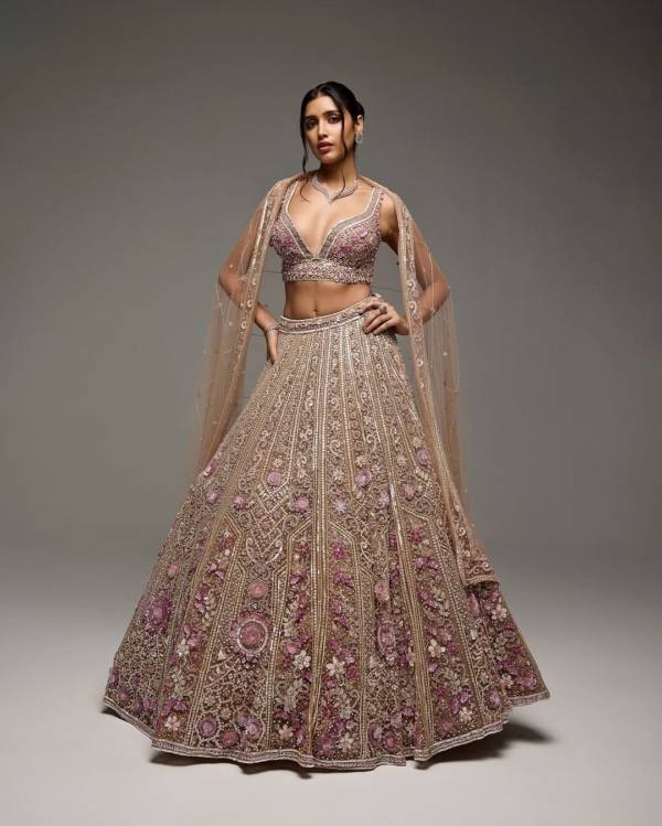 Indian Bridal Mauve Floral Lehenga Choli Wedding Dress