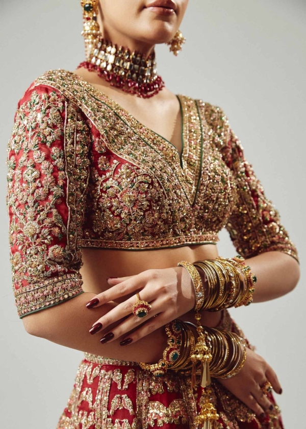 Indian Bridal Red Embellished Lehenga Choli - Image 4