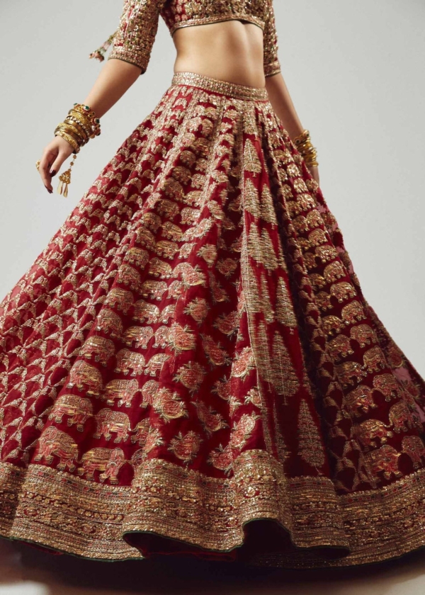 Indian Bridal Red Embellished Lehenga Choli - Image 5