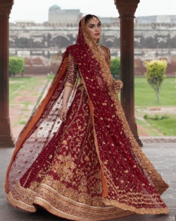 Indian Bridal Red Golden Choli Lehenga Wedding Outfit