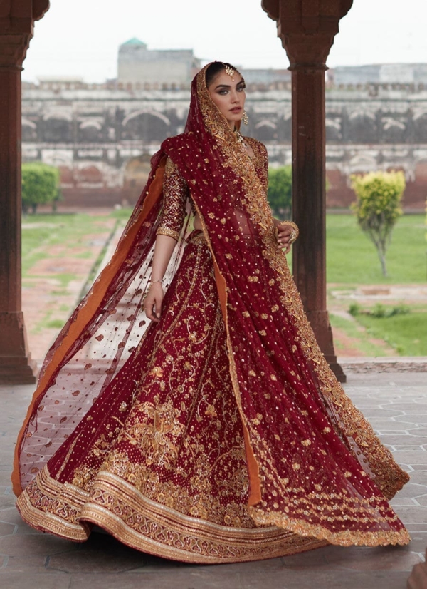 Indian Bridal Red Golden Choli Lehenga Wedding Outfit - Image 2