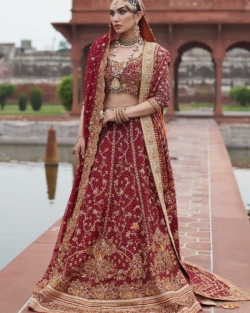 Indian Bridal Red Golden Choli Lehenga Wedding Outfit