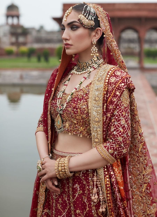 Indian Bridal Red Golden Choli Lehenga Wedding Outfit - Image 5