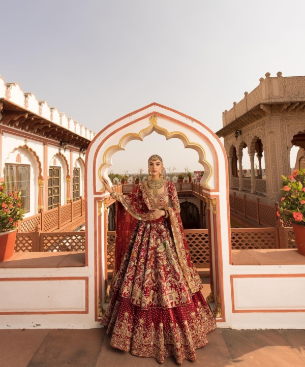 Indian Bridal Royal Red Lehenga Frock - Image 2