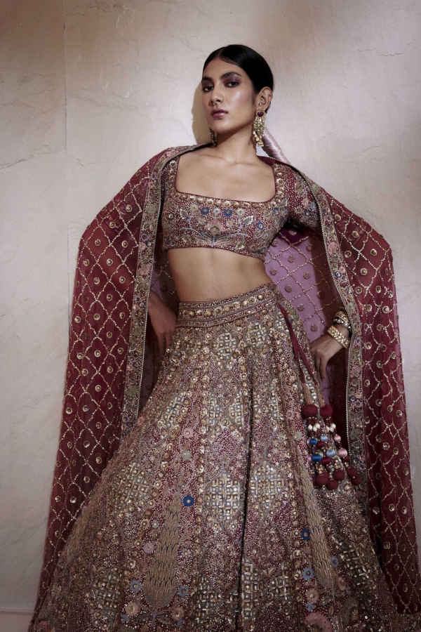 Indian Bridal Wine Red Lehenga Choli - Image 4