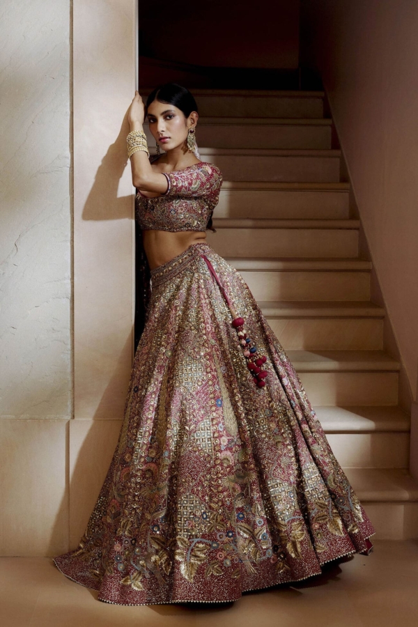 Indian Bridal Wine Red Lehenga Choli - Image 2