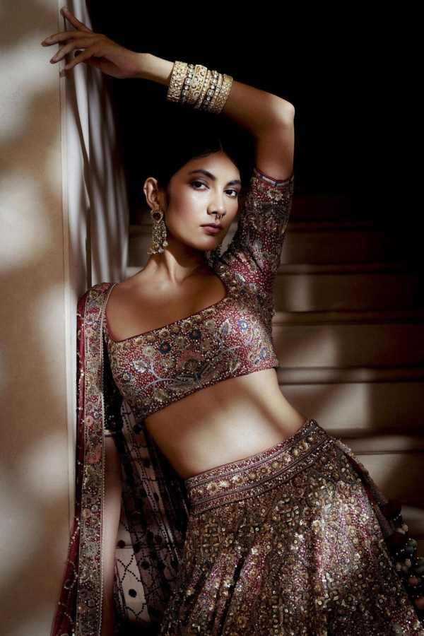 Indian Bridal Wine Red Lehenga Choli - Image 3