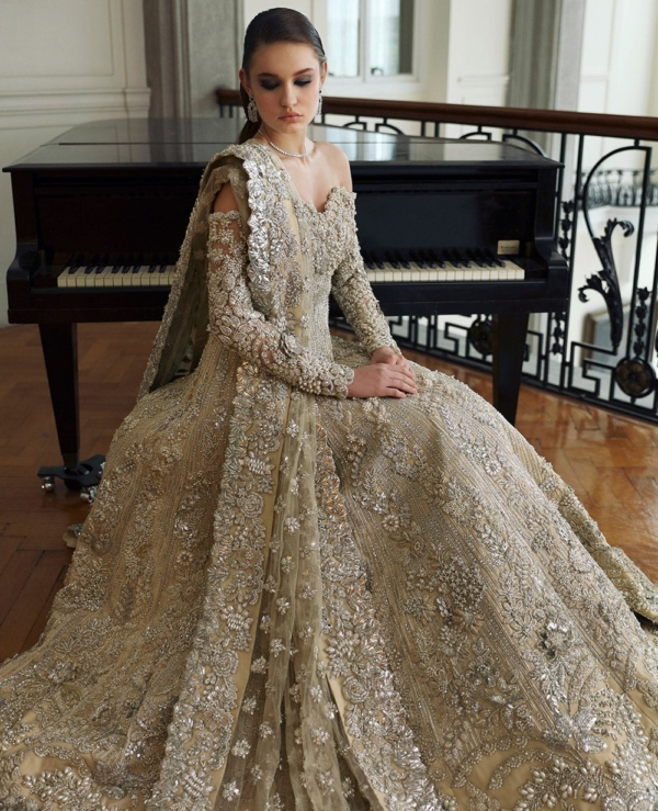 Indian Off-Shoulder Bridal Gown with Dupatta
