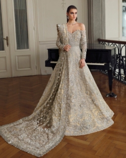 Indian Off-Shoulder Bridal Gown with Dupatta