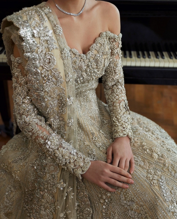Indian Off-Shoulder Bridal Gown with Dupatta