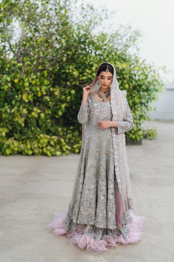 Ivory Bridal Lehenga Gown Wedding Outfit - Image 4