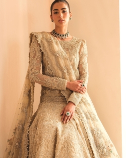 Ivory Pearl Pakistani Bridal Short Shirt Lehenga Style