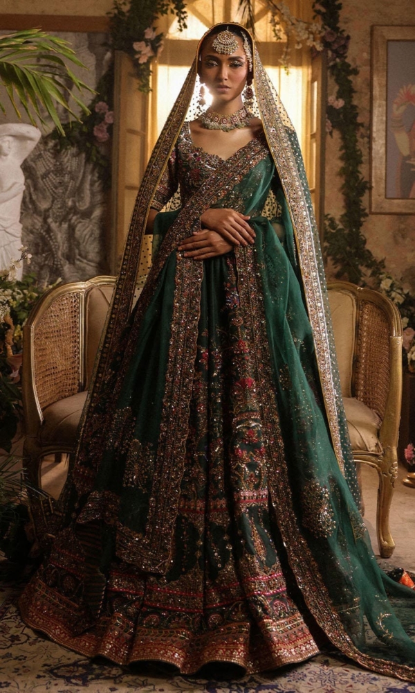 Latest Bottle Green Bridal Lehenga Choli - Image 3