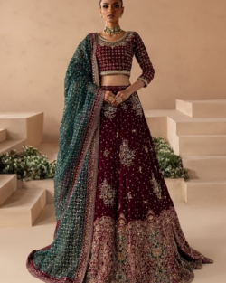 Latest Bridal Embellished Velvet Choli Lehenga