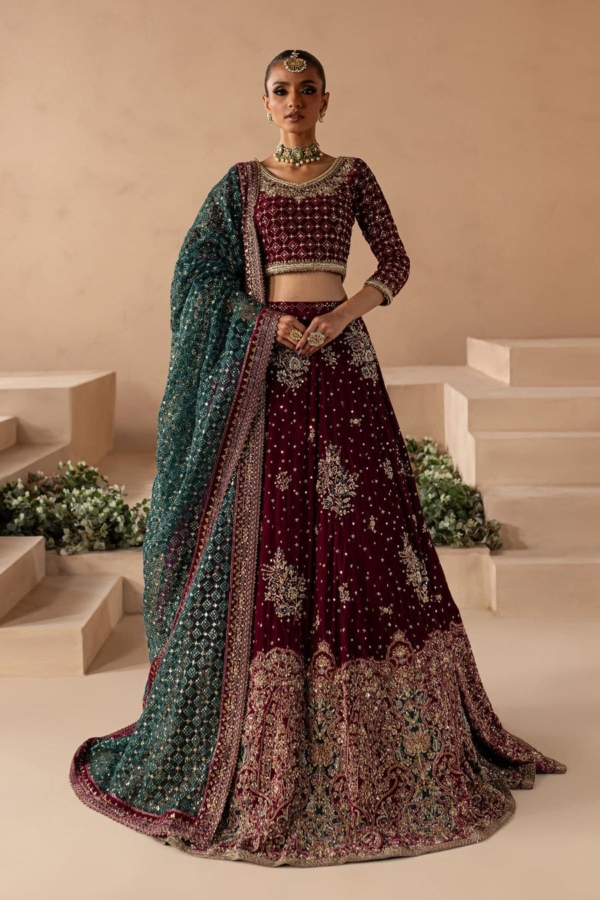 Latest Bridal Embellished Velvet Choli Lehenga