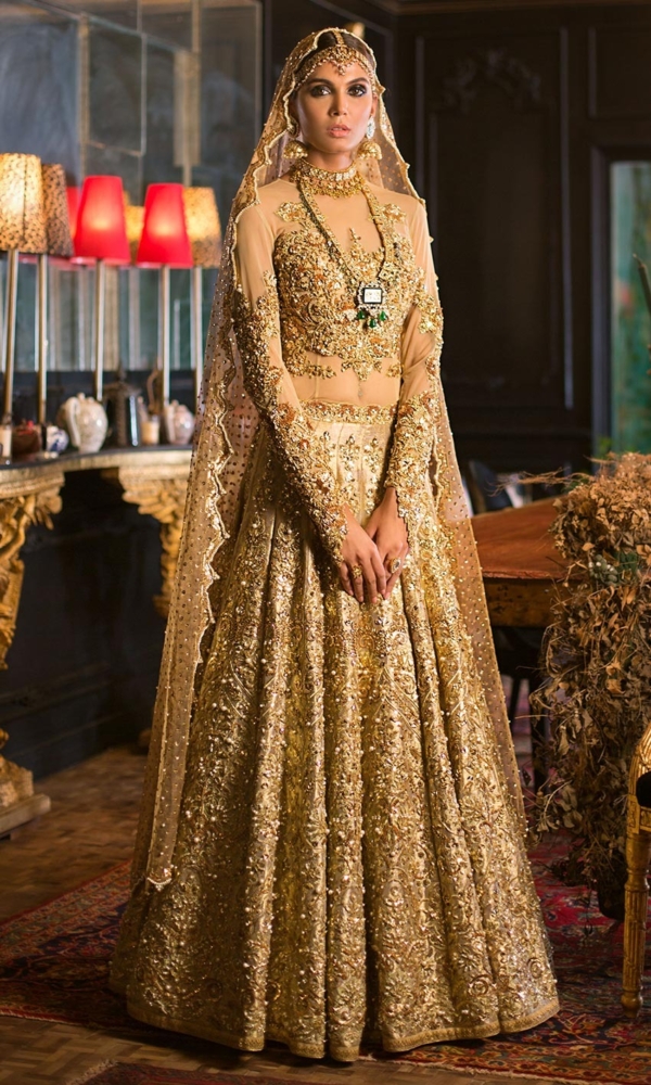 Latest Indian Bridal Golden Pishwas Lehenga - Image 3