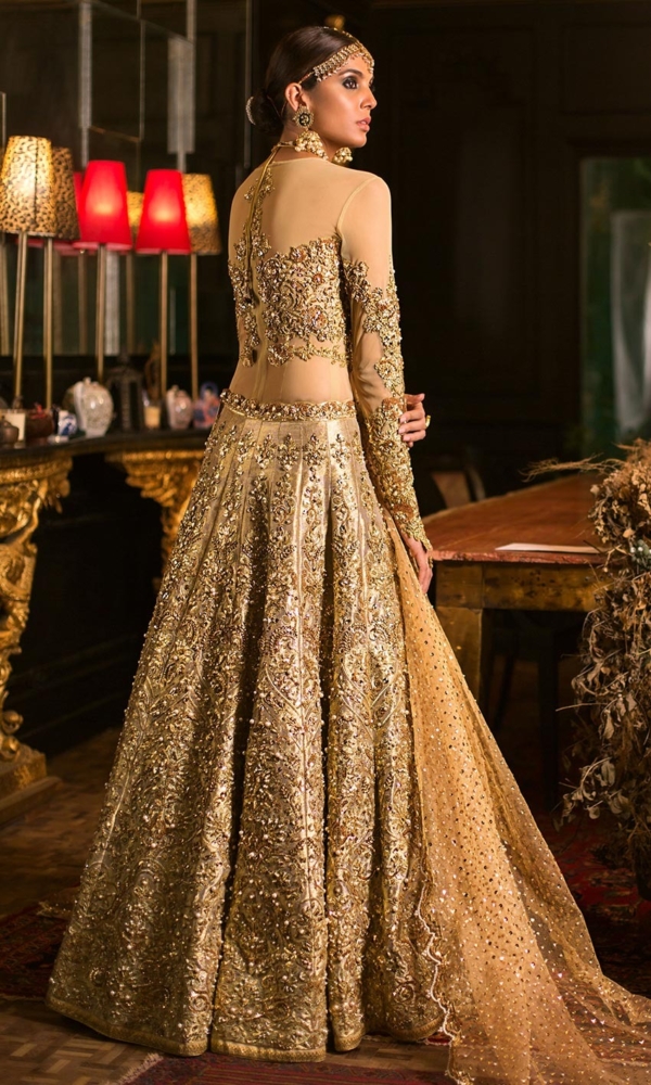 Latest Indian Bridal Golden Pishwas Lehenga - Image 4