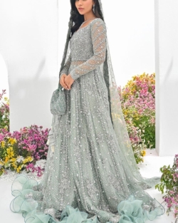 Latest Pakistani Bridal Kalidar Gown Lehenga