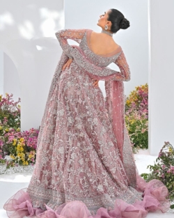 Latest Pakistani Bridal Mauve Gown Lehenga