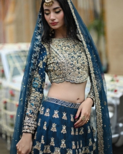 Latest Pakistani Bridal Teal Lehenga Choli