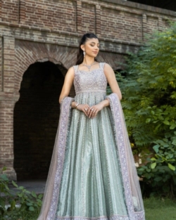 Latest Pakistani Bridal Tissue Gown Lehenga Wedding Dress