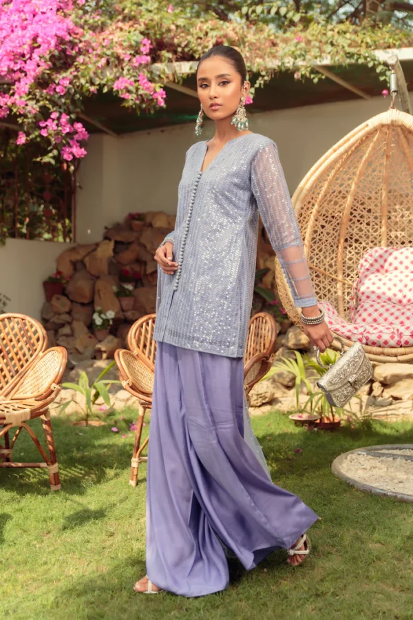 Lavender Pakistani Party Kameez Trouser Dress - Image 3