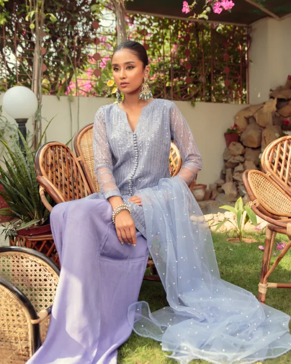 Lavender Pakistani Party Kameez Trouser Dress - Image 4