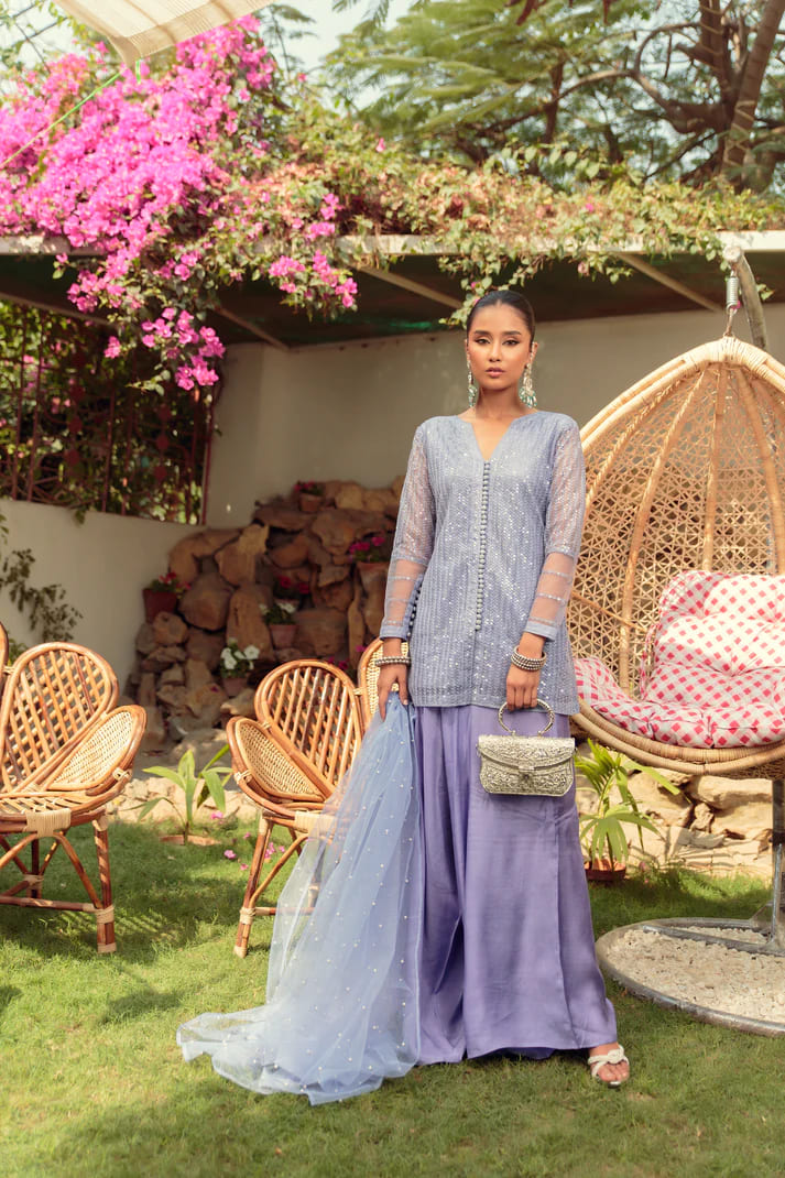 Lavender Pakistani Party Kameez Trouser Dress