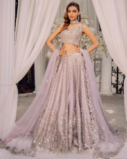 Lilac Mirror-Work Lehenga Choli Pakistani Bridal Outfit