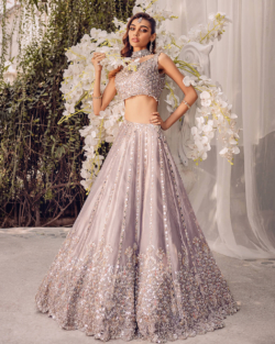 Lilac Mirror-Work Lehenga Choli Pakistani Bridal Outfit