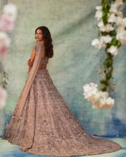 Long Tail Lavender Lehenga Choli Indian Wedding Dress