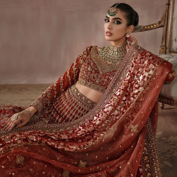 Luxurious Indian Bridal Maroon Lehenga Choli