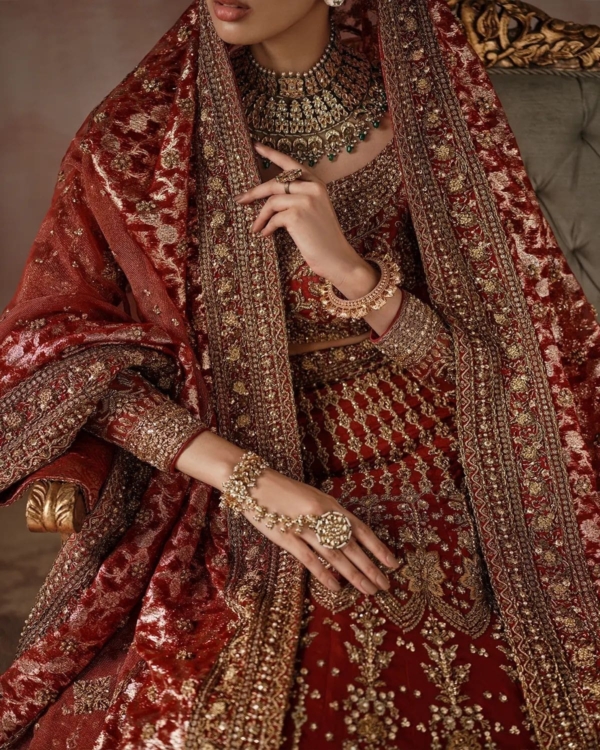 Luxurious Indian Bridal Maroon Lehenga Choli - Image 3