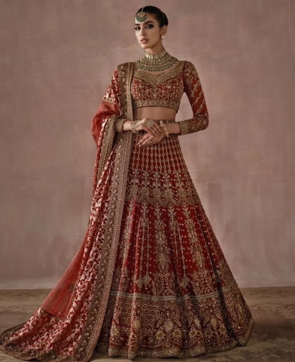 Luxurious Indian Bridal Maroon Lehenga Choli