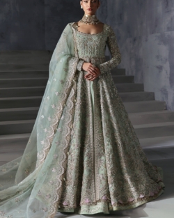 Luxurious Open Gown with Lehenga Pakistani Bridal Wear