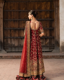 Luxurious Pakistani Bridal Lehenga with Embroidered Open Frock